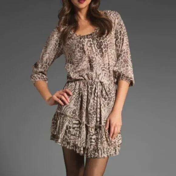 Rebecca Taylor Dresses & Skirts - Rebecca‎ Taylor Dress Womens 2 Silk Shirred hem Mini Animal Print Balloon Sleeve